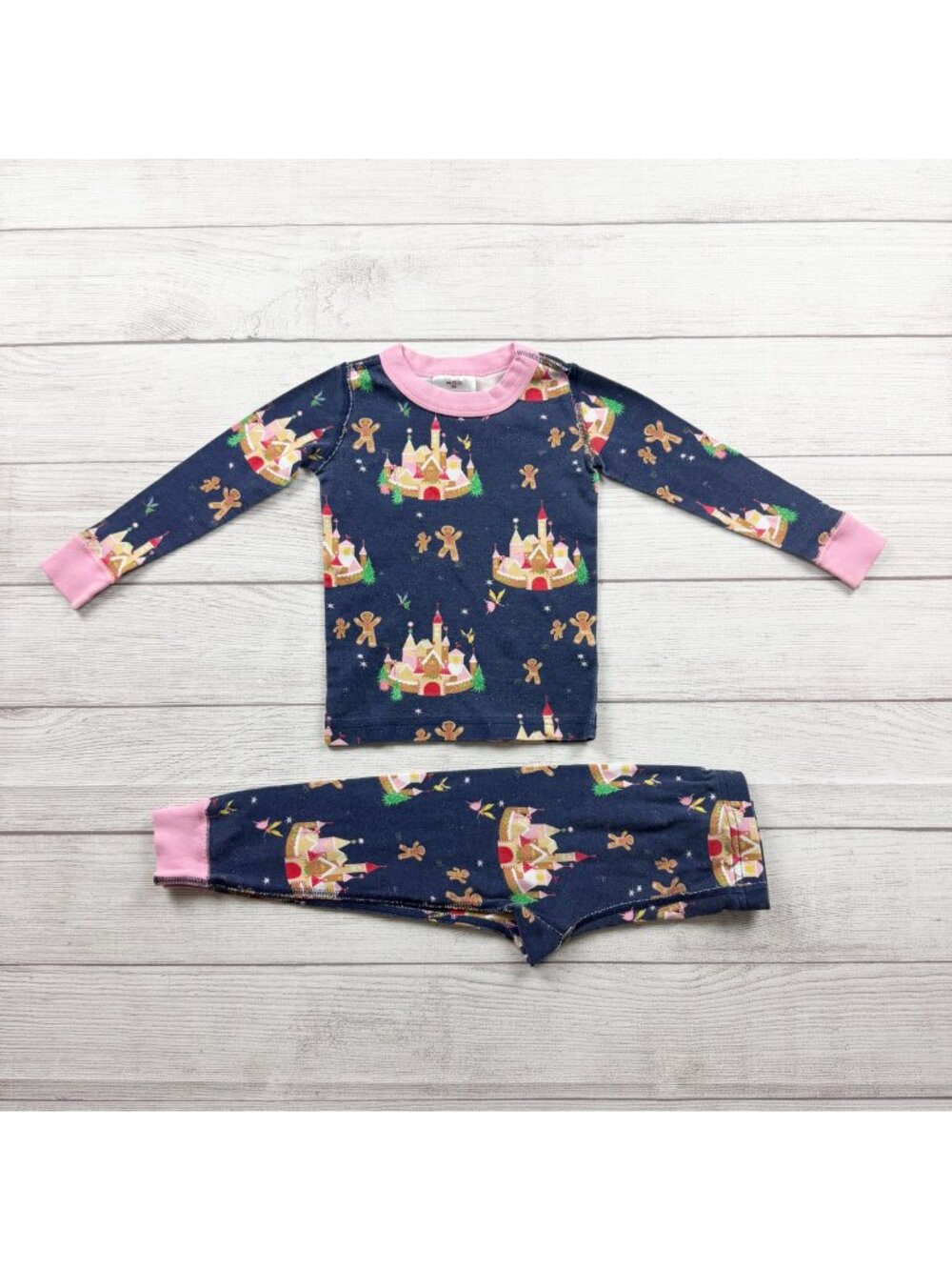 Hanna Andersson Girls Organic Cotton Holiday Pajama Set Navy Gingerbread 3T